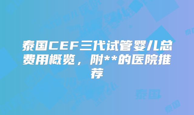 泰国CEF三代试管婴儿总费用概览，附**的医院推荐