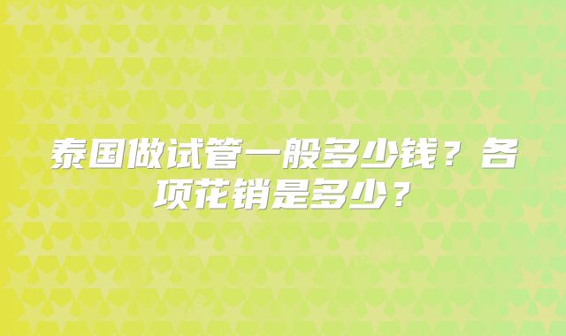 泰国做试管一般多少钱？各项花销是多少？