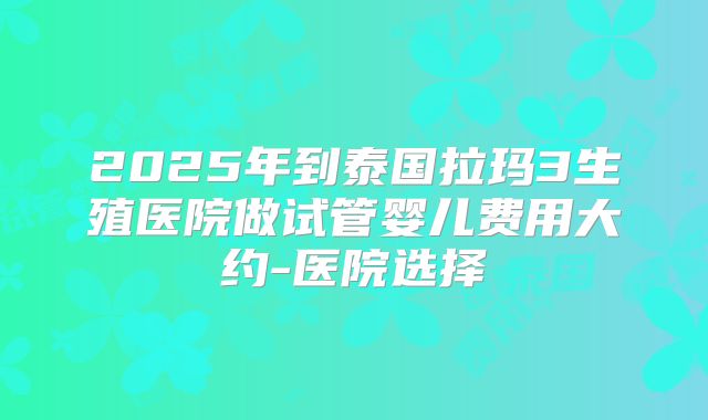 2025年到泰国拉玛3生殖医院做试管婴儿费用大约-医院选择