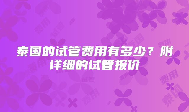 泰国的试管费用有多少？附详细的试管报价