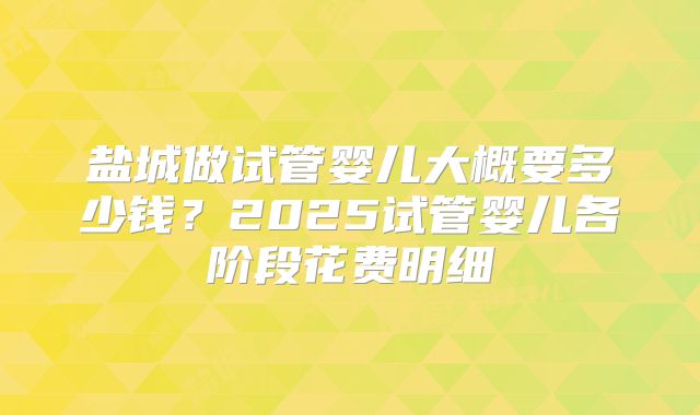盐城做试管婴儿大概要多少钱?2025试管婴儿各阶段花费明细