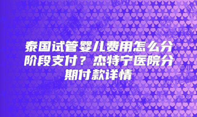泰国试管婴儿费用怎么分阶段支付？杰特宁医院分期付款详情