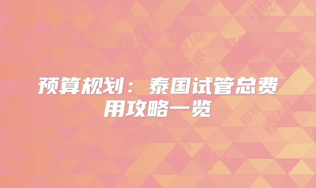 预算规划：泰国试管总费用攻略一览