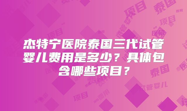杰特宁医院泰国三代试管婴儿费用是多少？具体包含哪些项目？