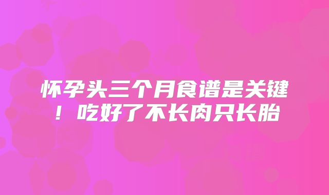 怀孕头三个月食谱是关键!吃好了不长肉只长胎