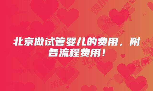 北京做试管婴儿的费用，附各流程费用！