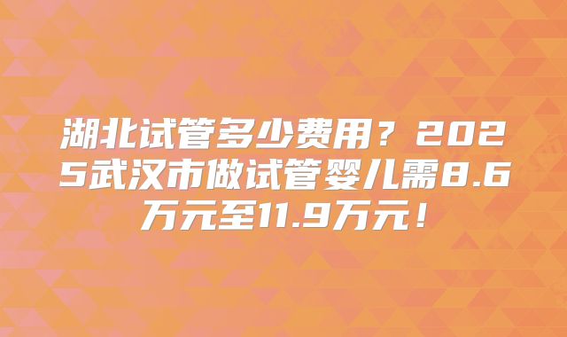 湖北试管多少费用？2025武汉市做试管婴儿需8.6万元至11.9万元！