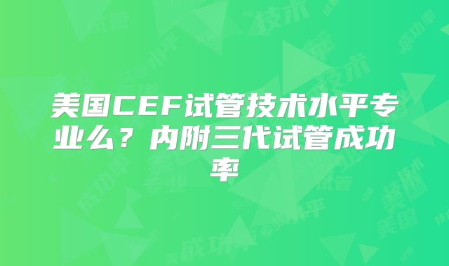 美国CEF试管技术水平专业么？内附三代试管成功率