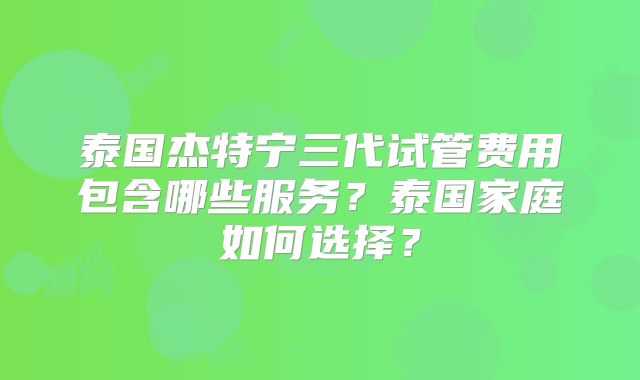 泰国杰特宁三代试管费用包含哪些服务？泰国家庭如何选择？