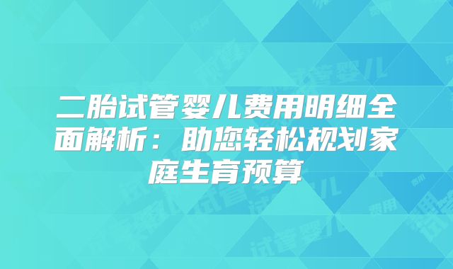二胎试管婴儿费用明细全面解析：助您轻松规划家庭生育预算