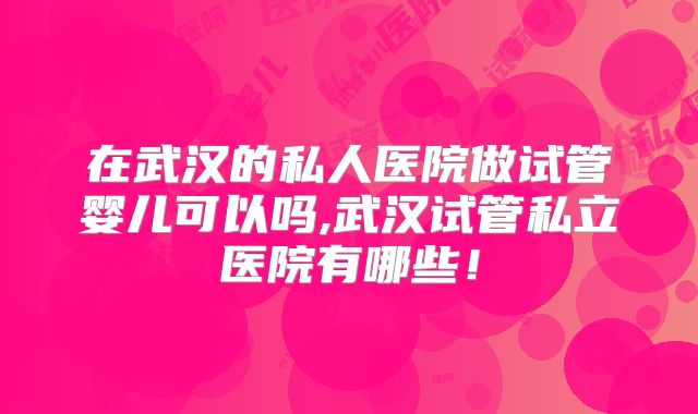 在武汉的私人医院做试管婴儿可以吗,武汉试管私立医院有哪些！