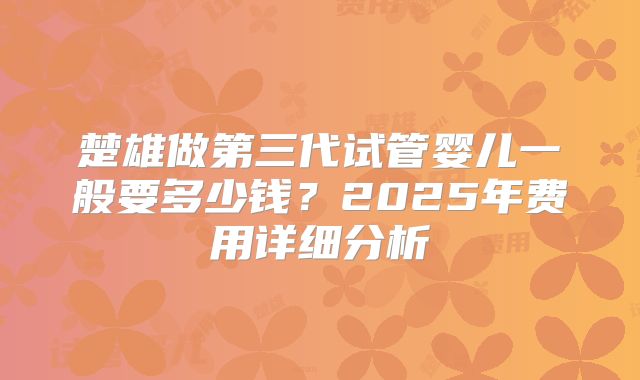 楚雄做第三代试管婴儿一般要多少钱？2025年费用详细分析