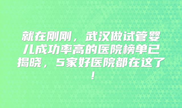就在刚刚,武汉做试管婴儿成功率高的医院榜单已揭晓,5家好医院都在这了!