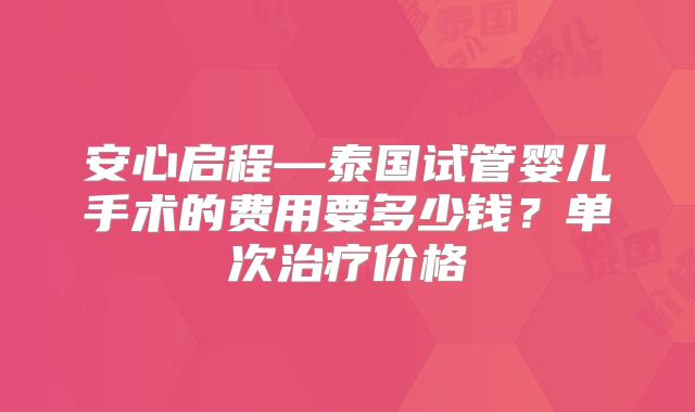 安心启程—泰国试管婴儿手术的费用要多少钱？单次治疗价格