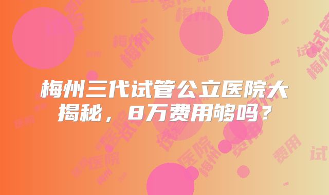 梅州三代试管公立医院大揭秘,8万费用够吗?
