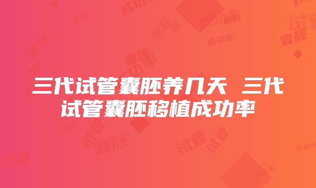 三代试管囊胚养几天 三代试管囊胚移植成功率
