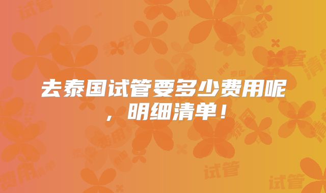 去泰国试管要多少费用呢，明细清单！