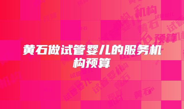 黄石做试管婴儿的服务机构预算