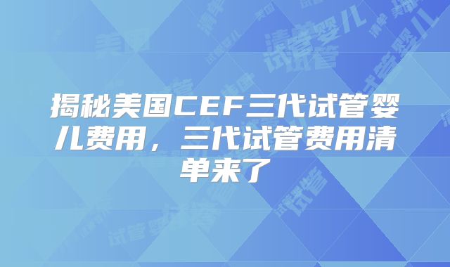 揭秘美国CEF三代试管婴儿费用，三代试管费用清单来了