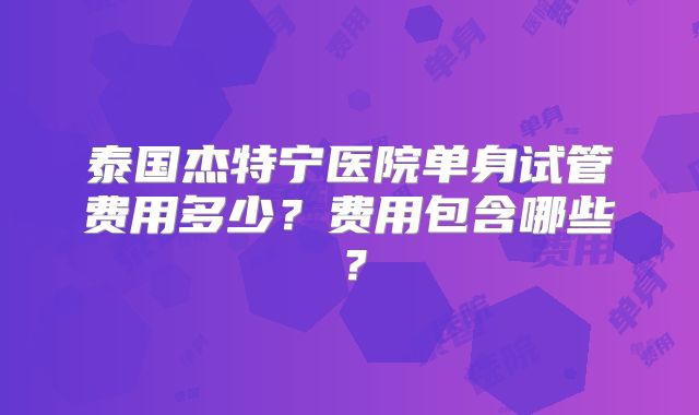 泰国杰特宁医院单身试管费用多少?费用包含哪些?