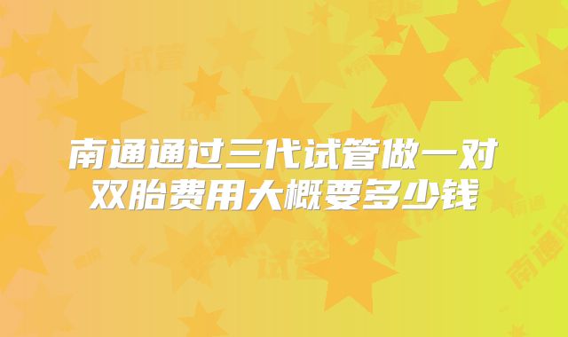 南通通过三代试管做一对双胎费用大概要多少钱