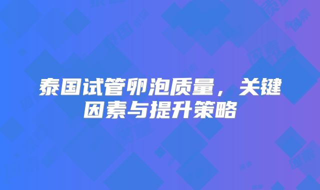 泰国试管卵泡质量，关键因素与提升策略