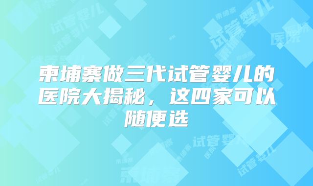 柬埔寨做三代试管婴儿的医院大揭秘，这四家可以随便选