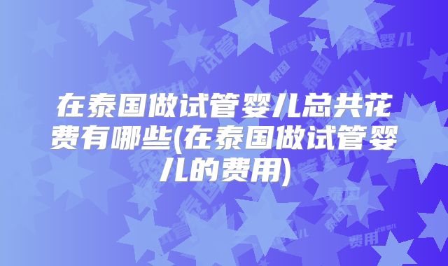 在泰国做试管婴儿总共花费有哪些(在泰国做试管婴儿的费用)