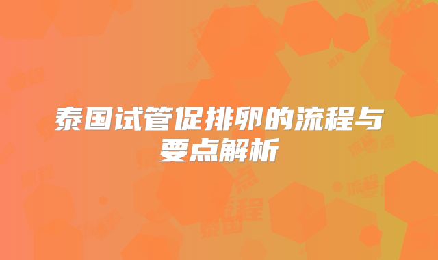 泰国试管促排卵的流程与要点解析