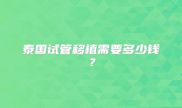 泰国试管移植需要多少钱？