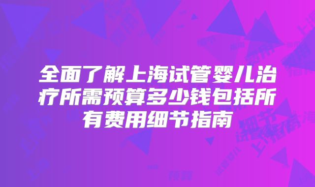 全面了解上海试管婴儿治疗所需预算多少钱包括所有费用细节指南