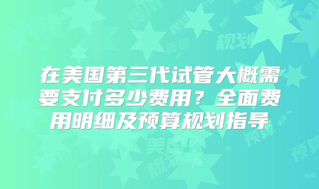在美国第三代试管大概需要支付多少费用？全面费用明细及预算规划指导