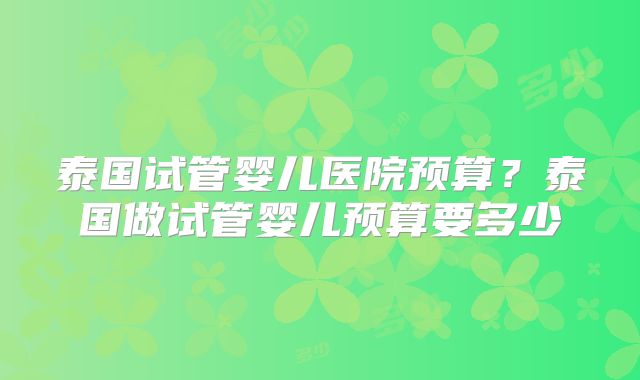 泰国试管婴儿医院预算?泰国做试管婴儿预算要多少