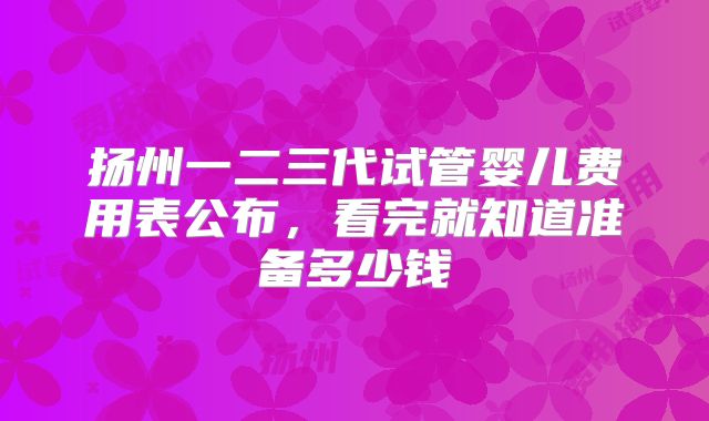 扬州一二三代试管婴儿费用表公布，看完就知道准备多少钱