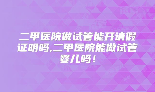 二甲医院做试管能开请假证明吗,二甲医院能做试管婴儿吗！