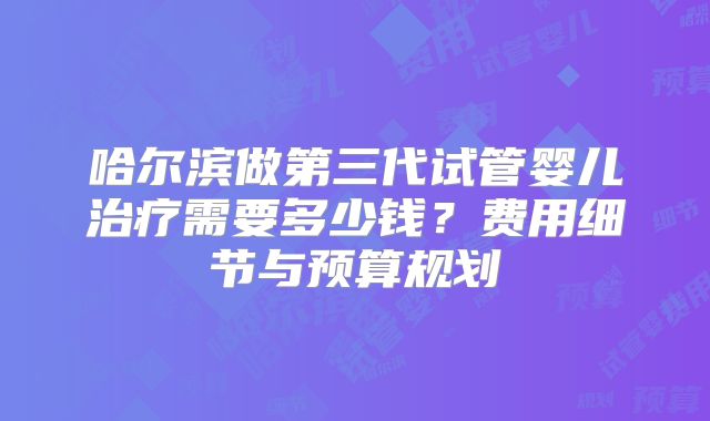 哈尔滨做第三代试管婴儿治疗需要多少钱？费用细节与预算规划