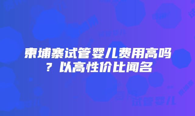 柬埔寨试管婴儿费用高吗？以高性价比闻名