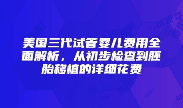 美国三代试管婴儿费用全面解析，从初步检查到胚胎移植的详细花费