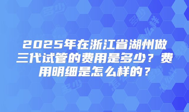 2025年在浙江省湖州做三代试管的费用是多少？费用明细是怎么样的？