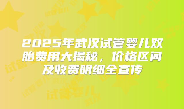 2025年武汉试管婴儿双胎费用大揭秘，价格区间及收费明细全宣传