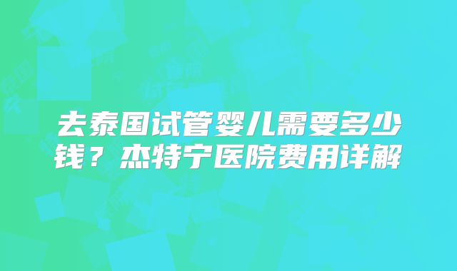 去泰国试管婴儿需要多少钱？杰特宁医院费用详解