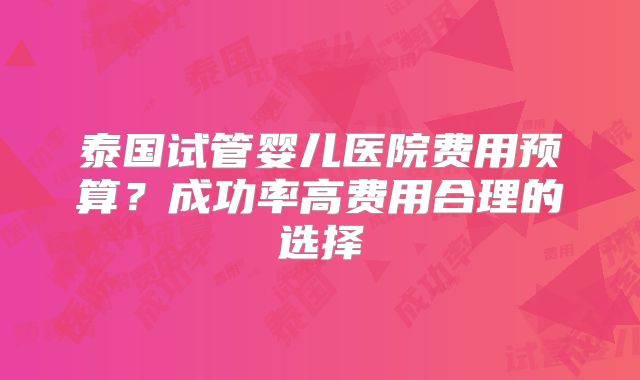 泰国试管婴儿医院费用预算？成功率高费用合理的选择