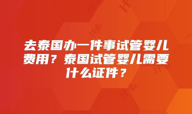去泰国办一件事试管婴儿费用？泰国试管婴儿需要什么证件？