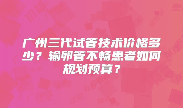 广州三代试管技术价格多少？输卵管不畅患者如何规划预算？