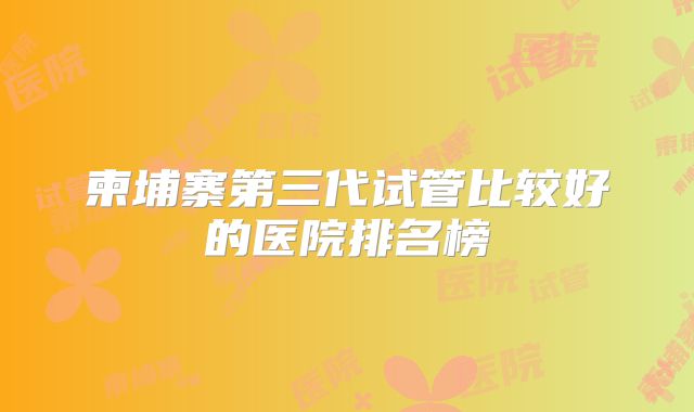 柬埔寨第三代试管比较好的医院排名榜