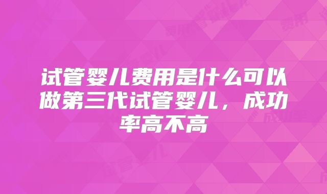 试管婴儿费用是什么可以做第三代试管婴儿，成功率高不高
