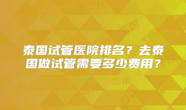泰国试管医院排名？去泰国做试管需要多少费用？