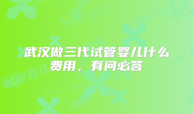 武汉做三代试管婴儿什么费用，有问必答