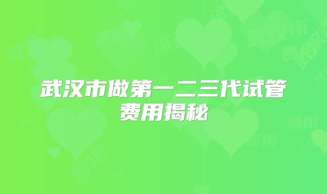 武汉市做第一二三代试管费用揭秘