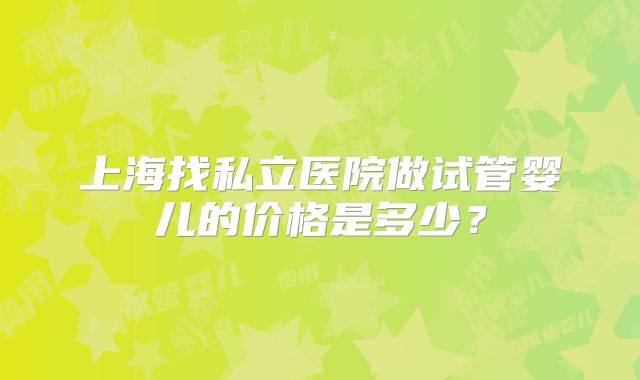 上海找私立医院做试管婴儿的价格是多少？